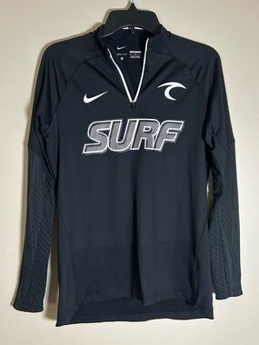Nike Black Long-Sleeve Surf Rash Guard with White Logos